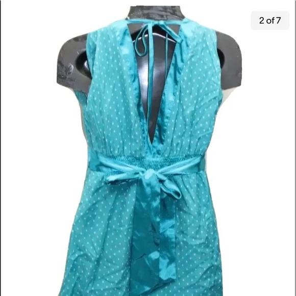 Guess Women Empire Cut Dress Turquoise Polka Dot V-Neck Sleeveless S - Picture 3 of 8